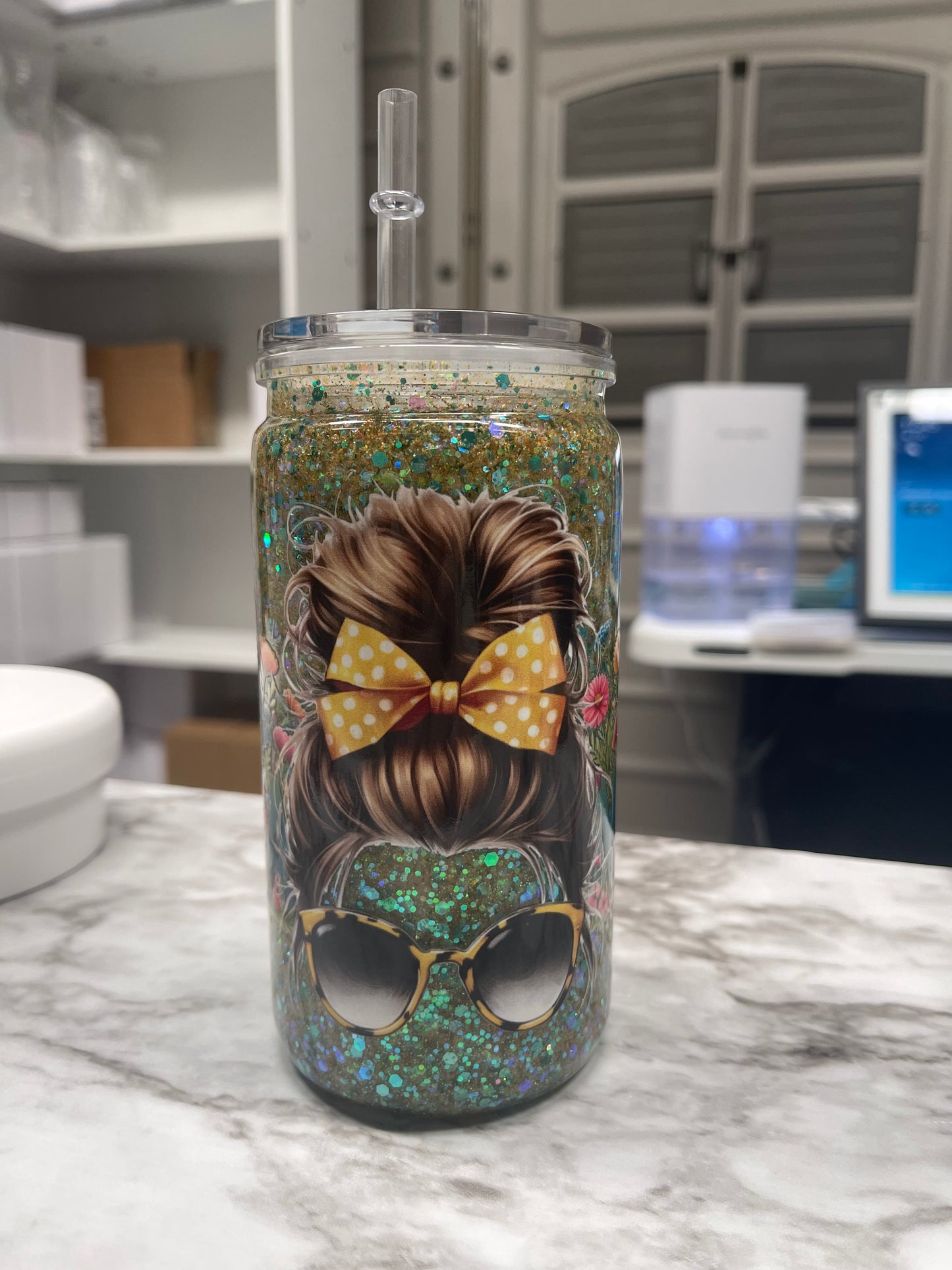16oz Acrylic Glitter Snow Globe Pre-Made