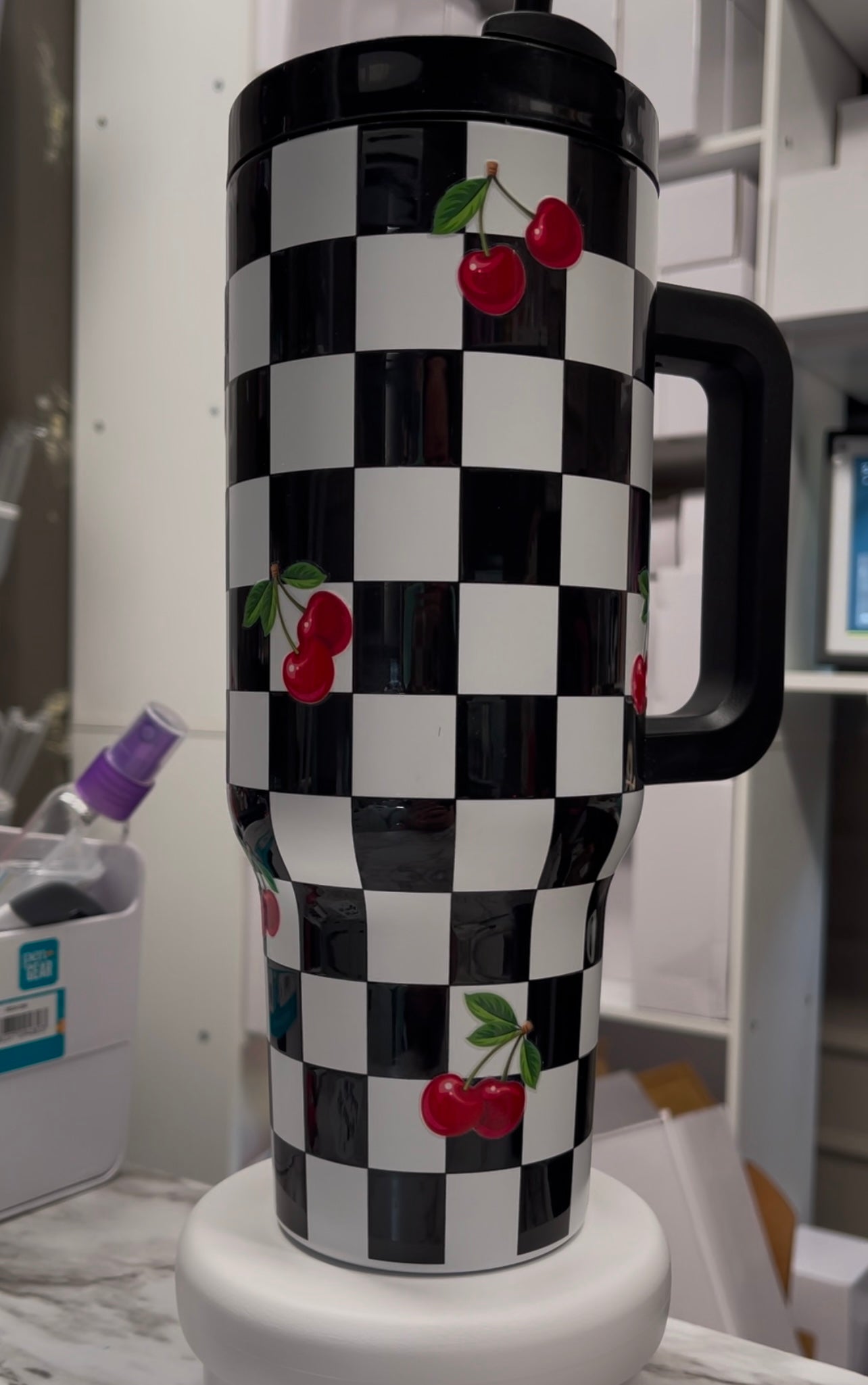 40oz Retro Checkered and Cherry Tumbler