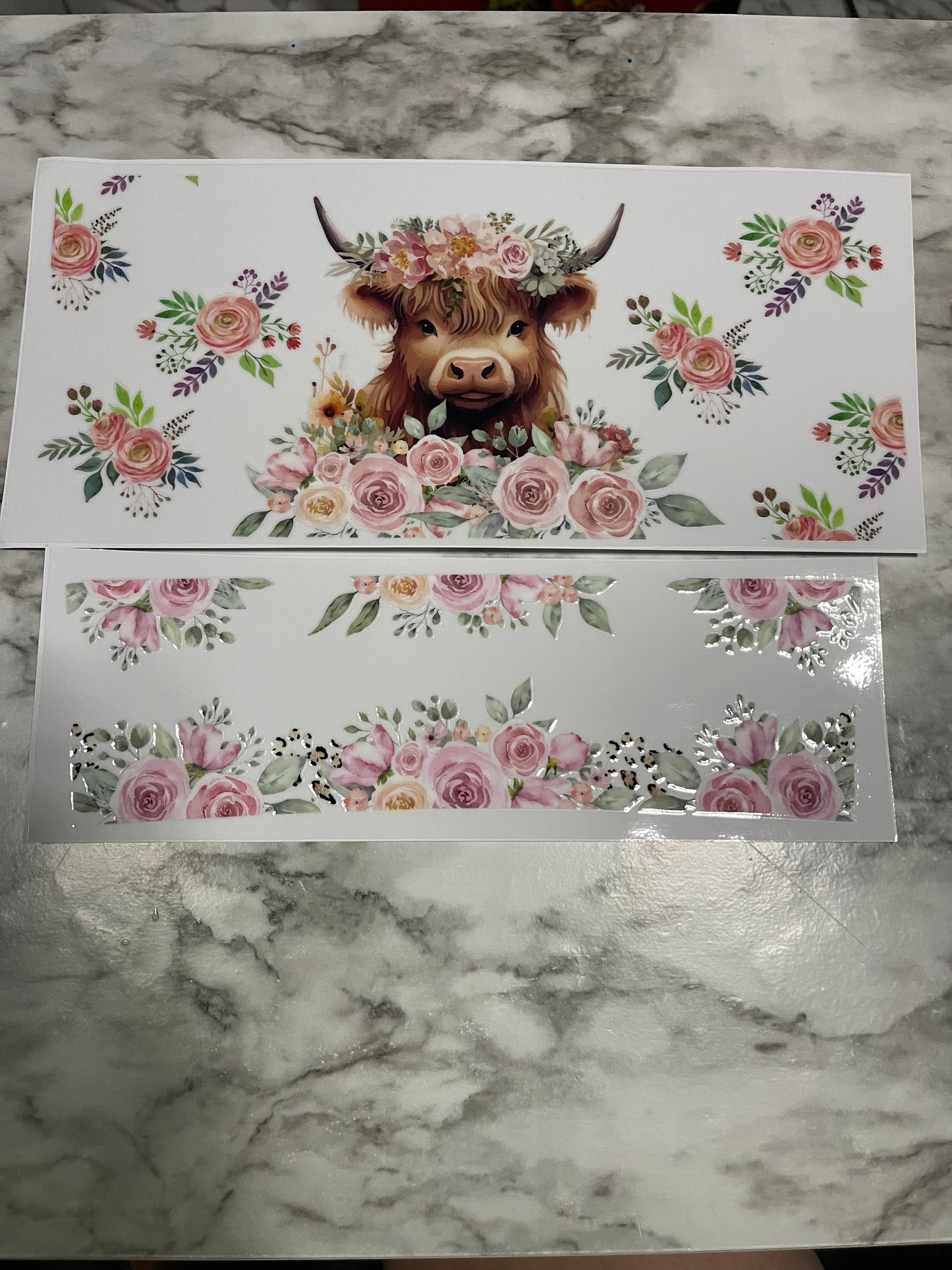 40oz Highland Cow and Pink Peonies