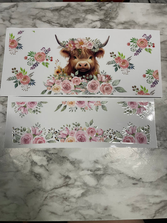 40oz Highland Cow and Pink Peonies