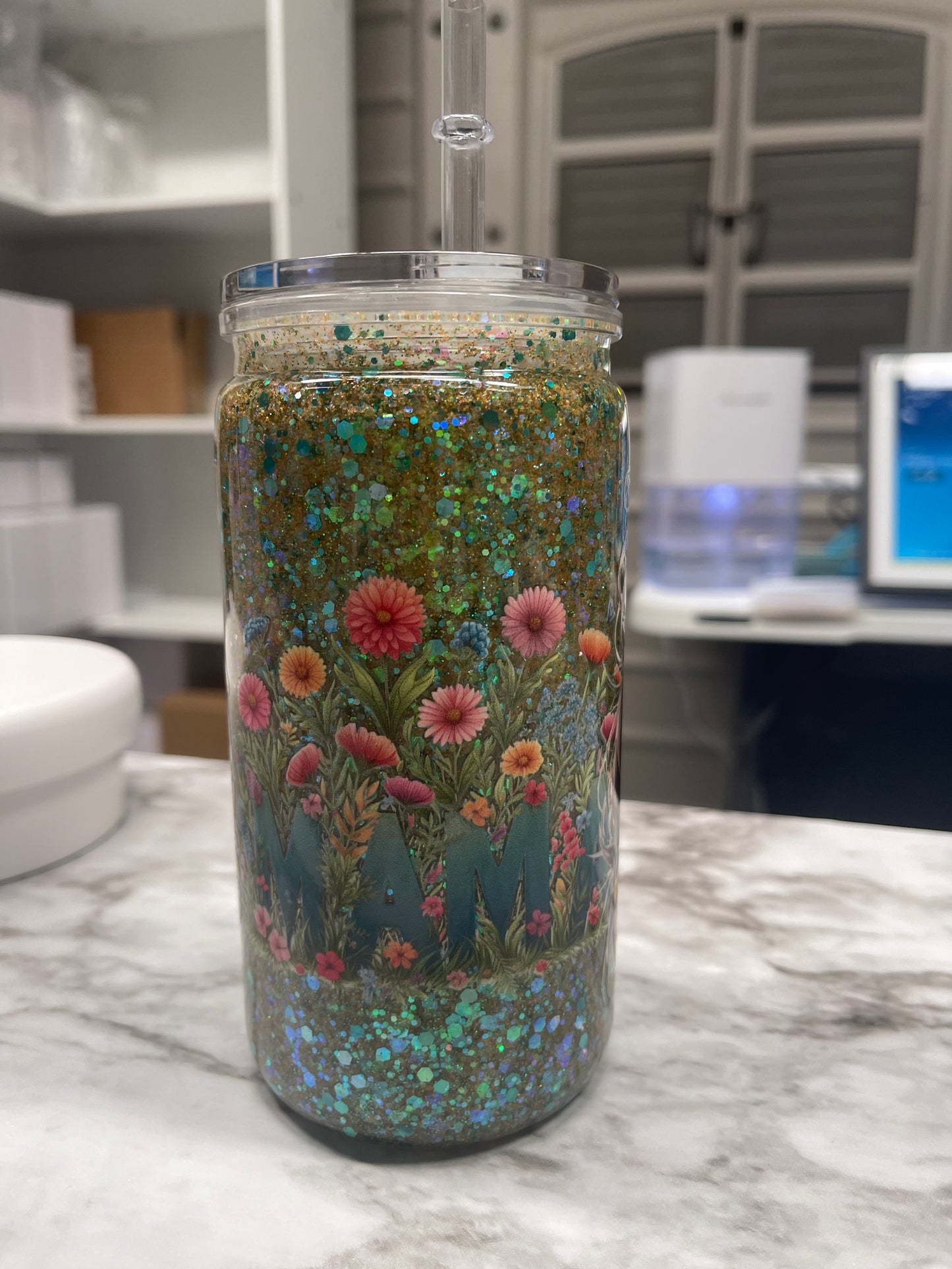 16oz Acrylic Glitter Snow Globe Pre-Made