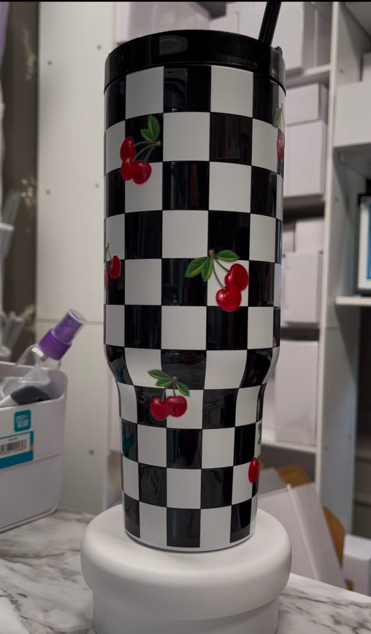 40oz Retro Checkered and Cherry Tumbler