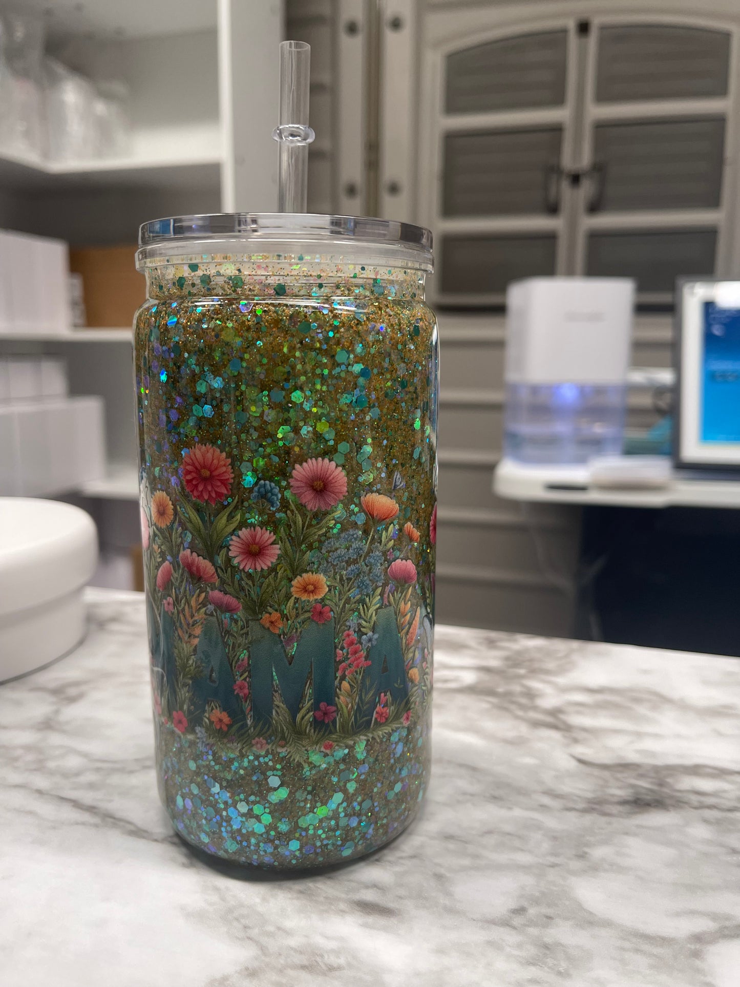 16oz Acrylic Glitter Snow Globe Pre-Made