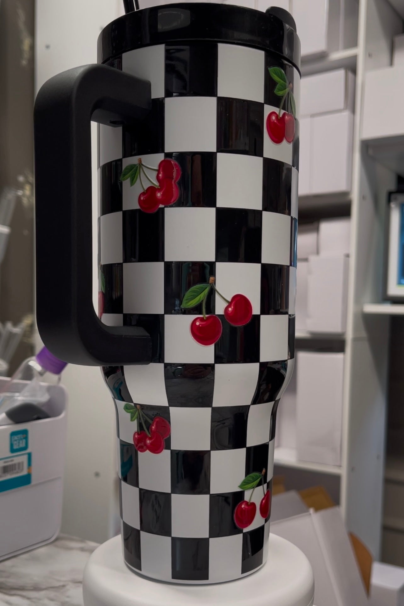 40oz Retro Checkered and Cherry Tumbler