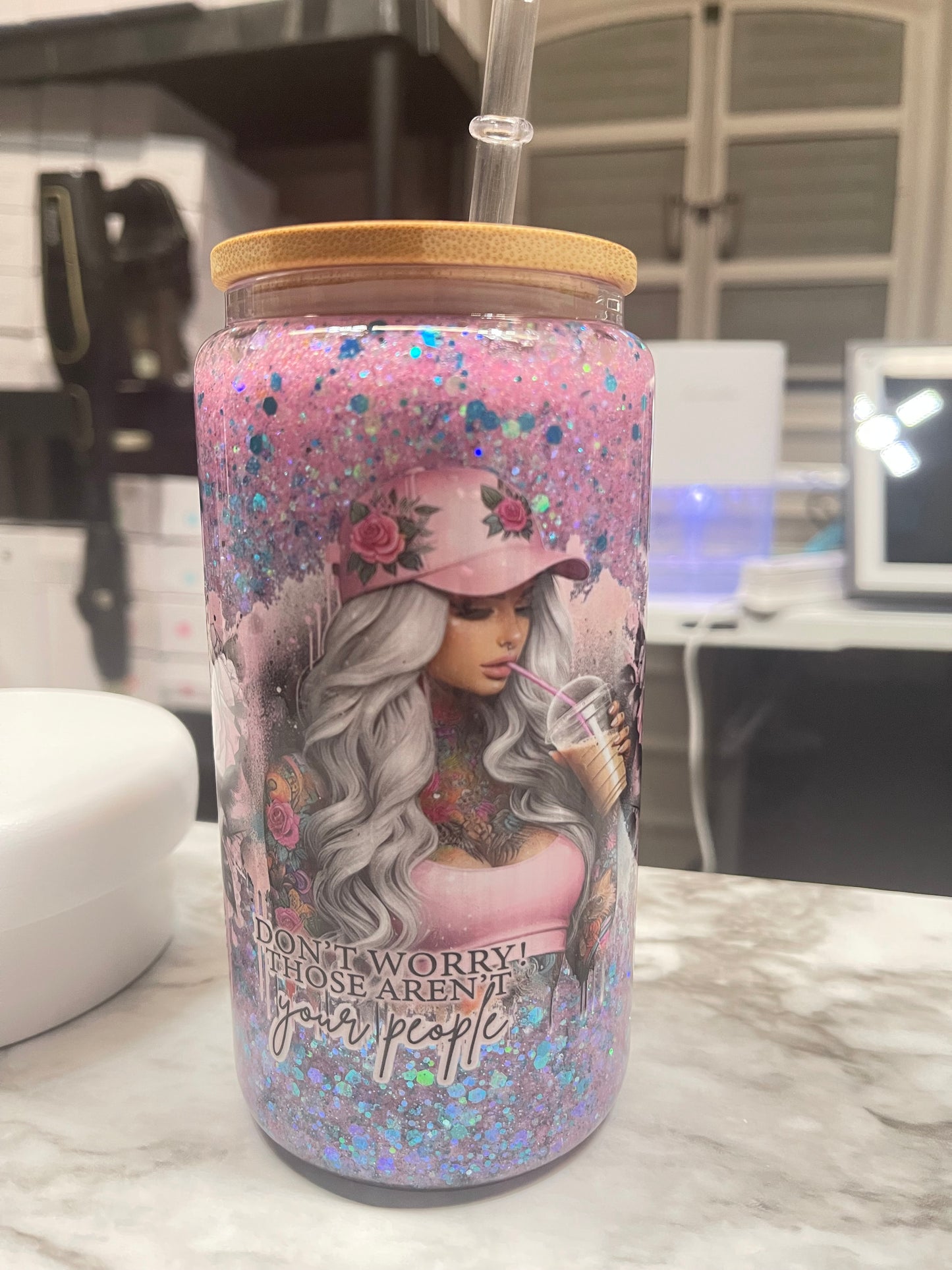 Pre-Made 16oz Glass Snow Globe (Glitter Medium Flow)